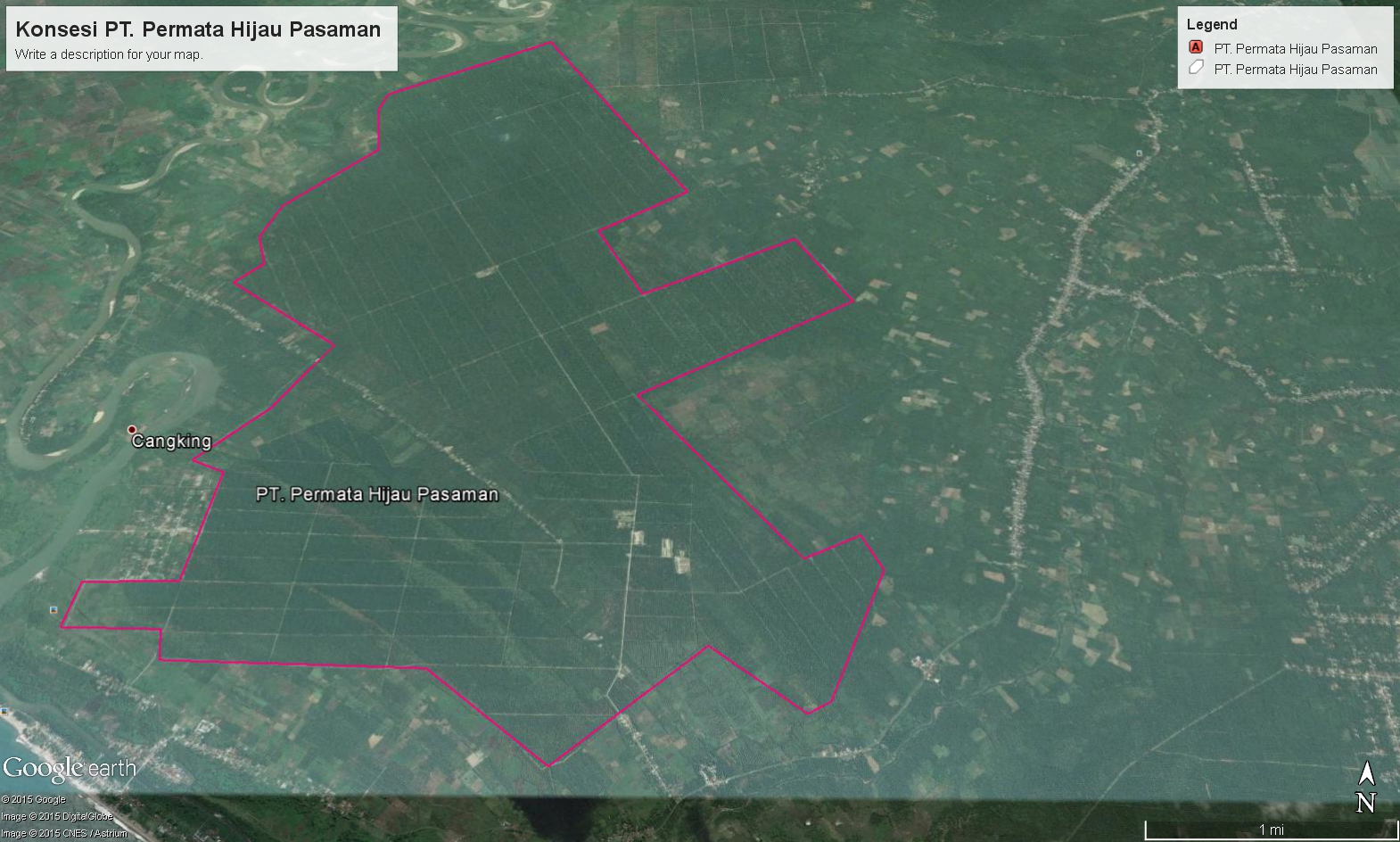 Areal konsesi Hak Guna Usaha (HGU) PT. Permata Hijau Pasaman. Foto: Google 