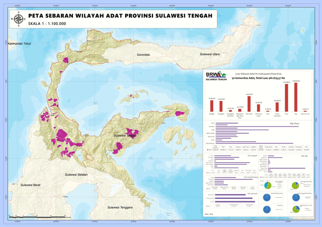 Peta sebaran wilayah adat Sulteng. Foto: BRWA