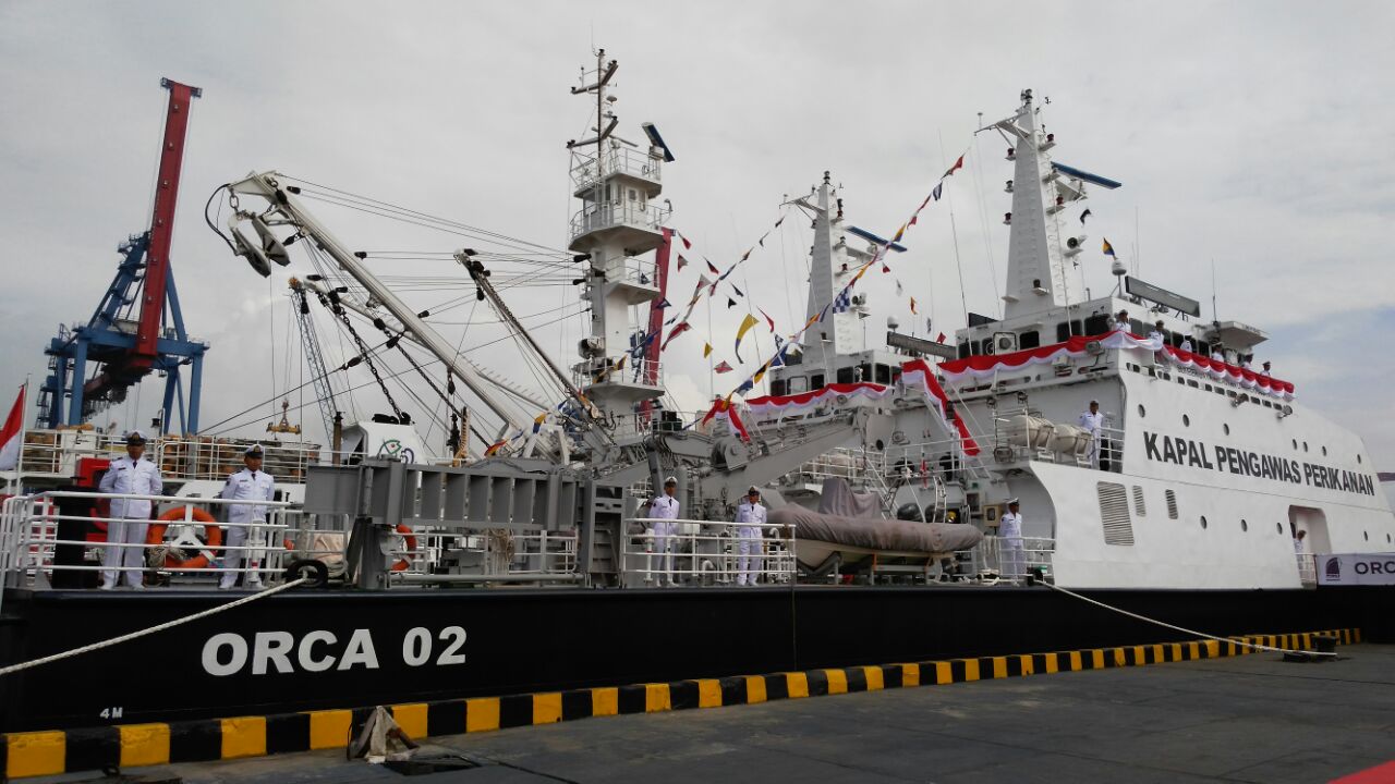 Kapal Orca 2 merupakan salah satu dari empat kapal baru pengawas perikanan yang diresmikan Menteri Kelautan dan Perikanan di Dermaga Komando Lintas Laut Militer (Kolinlamil), Tanjung Priok, Jakarta, pada Jumat (08/04/2016). Foto : M Ambari