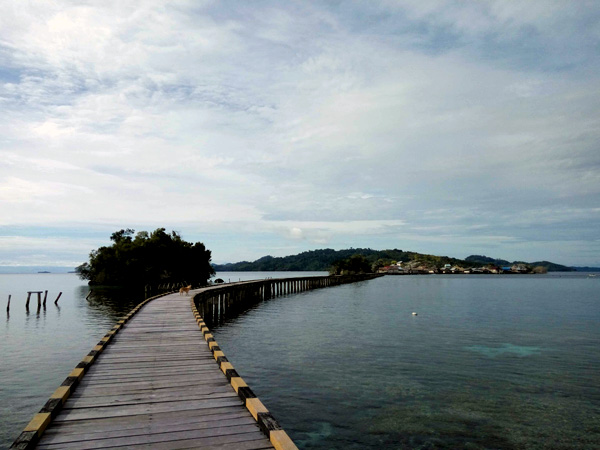 Desa Pulau Papan dengan jembatan yang menjadi penghubung ke Pulau Malenge. Foto: Christopel Paino
