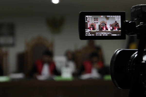 Majelis Hakim Pengadilan Negeri (PN) Jakarta Pusat saat membacakan putusan yang menolak gugatan GeRAM. Foto: Junaidi Hanafiah