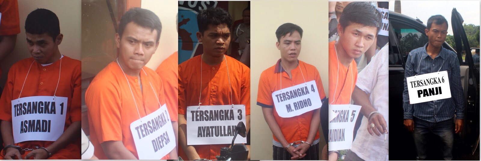 Enam sekuriti PT WKS, yang menjadi terdakwa pembunuh Indra Pelani, petani Tebo.