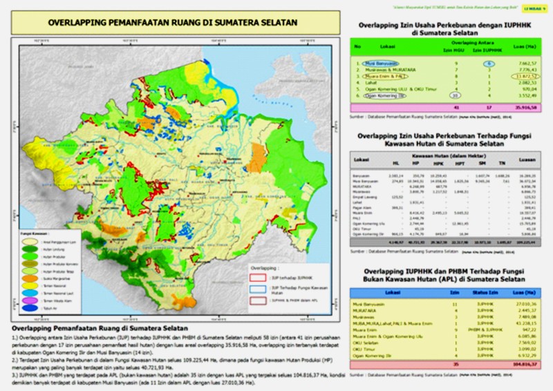 Tumpang tindihnya pemanfaatan ruang di Sumatera Selatan. Peta: HaKI