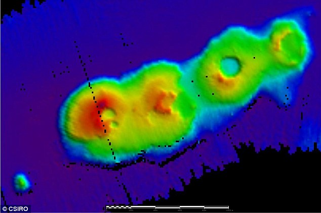 Empat gunung api berikut kalderanya di bawah laut. Sumber: CSIRO