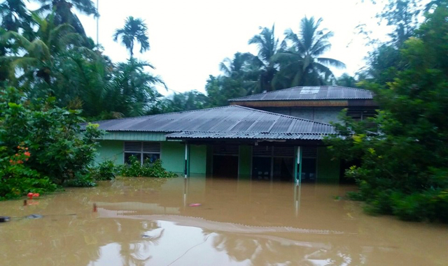 Banjir di Rokan Hulu, Riau, dengan ketinggian air lebih satu meter. Foto: BNPB
