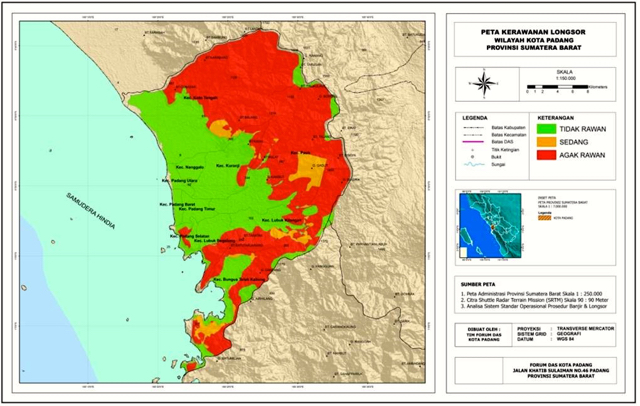 Peta Kerawanan Longsor kota Padang. Sumber: Forum DAS Padang