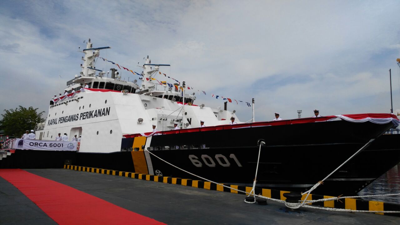 Kapal Orca1 merupakan salah satu dari empat kapal baru pengawas perikanan yang diresmikan Menteri Kelautan dan Perikanan di Dermaga Komando Lintas Laut Militer (Kolinlamil), Tanjung Priok, Jakarta, pada Jumat (08/04/2016). Foto : M Ambari