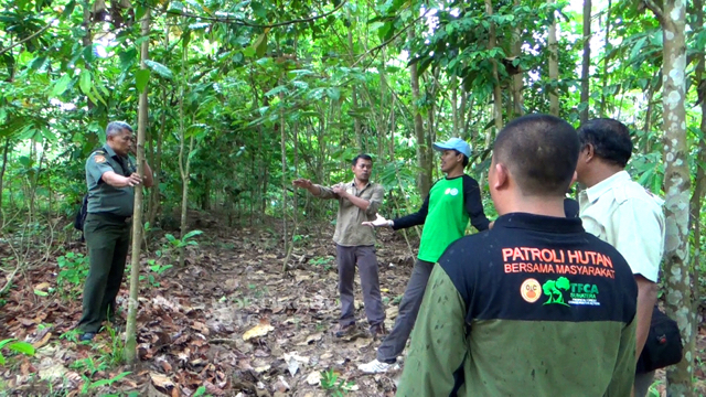 Sapto Aji Prabowo, Kabid Pengelolaan Taman Nasional Wil.III Stabat, memimpin patroli kawasan. Pasca penyerangan orang-orang menggunakan senjata standar TNI-Polri, kini BBTNGL mencari bukti-bukti. Foto: Ayat S Karokaro