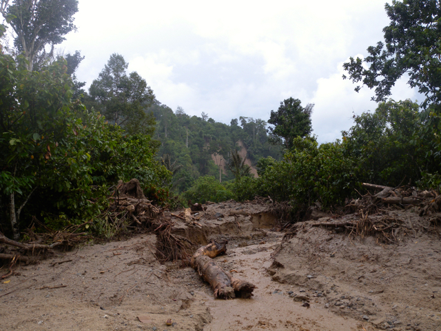 Titik Longsor dan aliran sungai yang banjir bandang di Sigi, Sulawesi Tengah. Foto: Andika Dhika