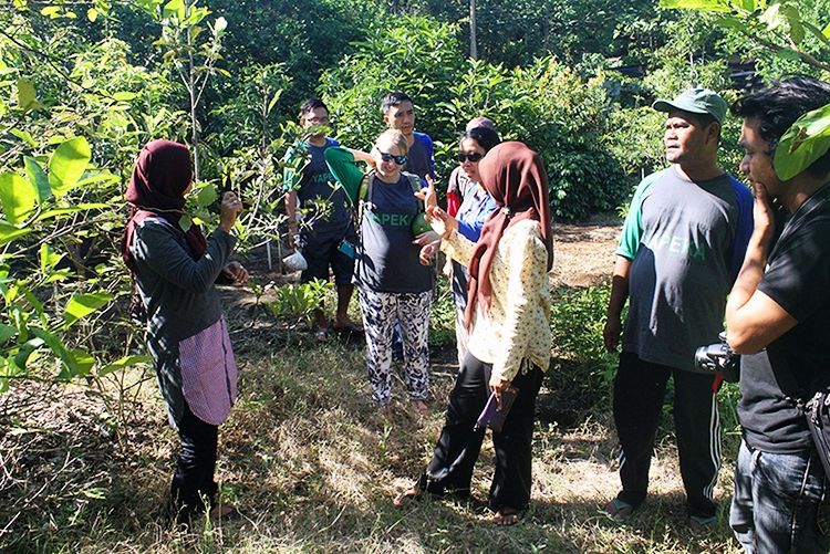 Anggota Kelompok Tani Wanita Sari Indah menjelaskan Taman Kehati Gunungkidul, Yogyakarta kepada pengunjung. Foto : Agustinus Wijayanto 