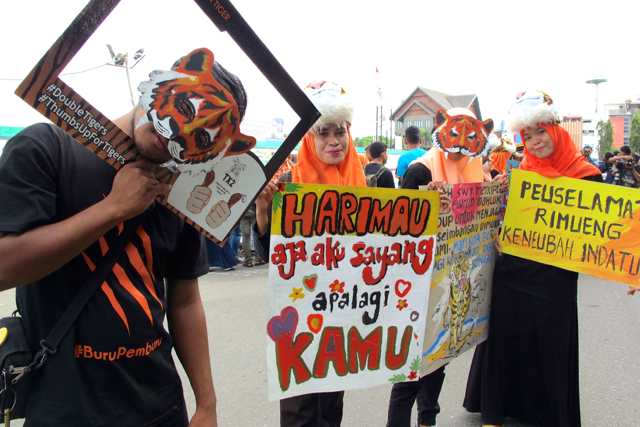 Kampanye penyelamatan harimau Sumatera pada Hari Harimau Dunia di Banda Aceh. Foto: Chik Rini