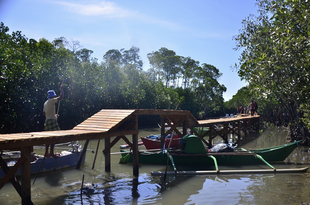 Tracking mangrove yang dibangun baru sekitar 170 meter. Diharapkan pada tahun 2017 mendatang panjangnya akan mencapai beberapa kilometer yang membentang sepanjang pesisir utara Kota Makassar. Tracking ini juga berfungsi dermaga bagi nelayan setempat. Foto: Wahyu Chandra