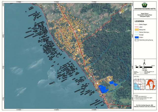 Peta keramba jaring apung di Nagari Bayur Kecamatan Tanjung Raya, Agam. Dokumen: Hafrijal Syandri