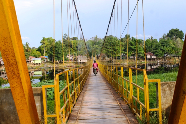 Jembatan gantung, satu-satunya akses menuju Desa Sogo. Foto: Elviza Diana