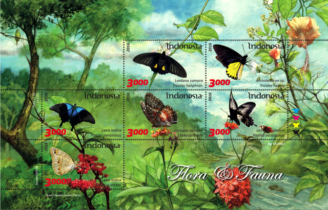 Lima jenis kupu-kupu dalam prangko baru terbitan PT Pos Indonesia | Foto: PT Pos Indonesia