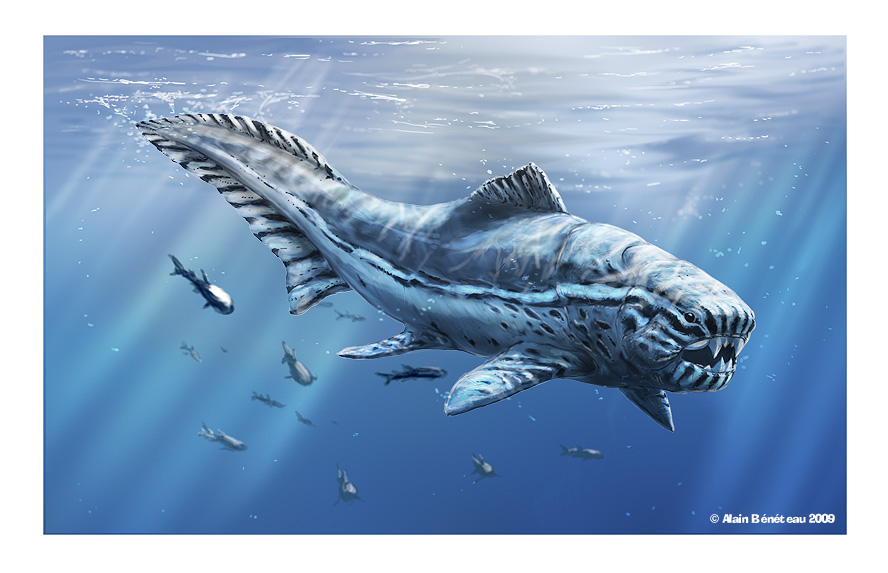 Dunkleosteus, ikan yang hidup di Zaman Devonian. Ilustrasi: Alain Benet eau/Pinterest.com