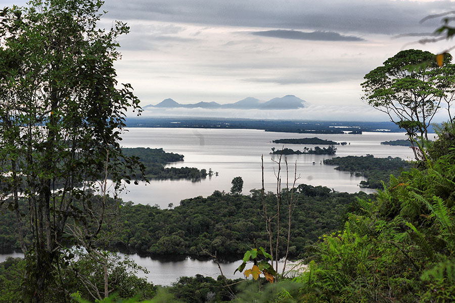Lanskap Danau Sentarum dilihat dari atas Bukit Tekenang. Danau yang menjadi sumber air Sungai Kapuas memiliki luas 1.143 kilometer dan mengambang di antara gunung yang berderet. Foto: Hs Poetra
