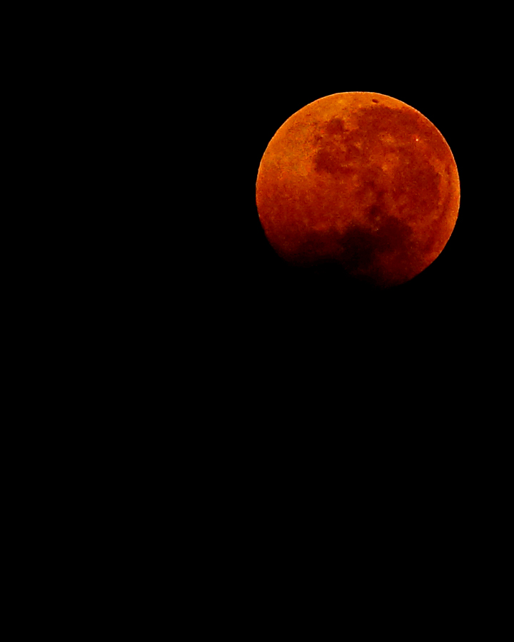 Puncak gerhana bulan micro blood moon dimana bulan berwarna merah darah pada Sabtu (28/7/2018) | Foto : Anton Wisuda/Mongabay Indonesia