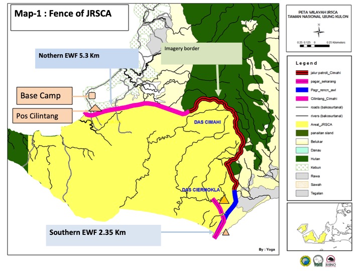 Peta wilayah JRSCA, Taman Nasional Ujung Kulon | Peta: YABI/TNUK/IRF