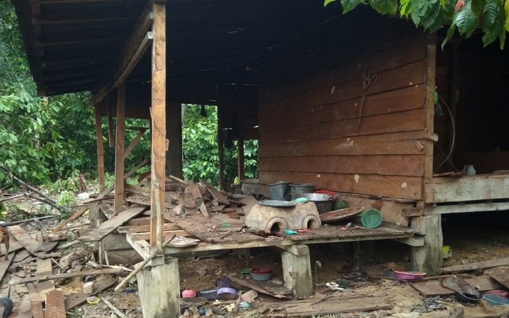 Rumah dirusak gajah. Foto: Sigir, Masyarakat Mitra Konservasi (MMK)