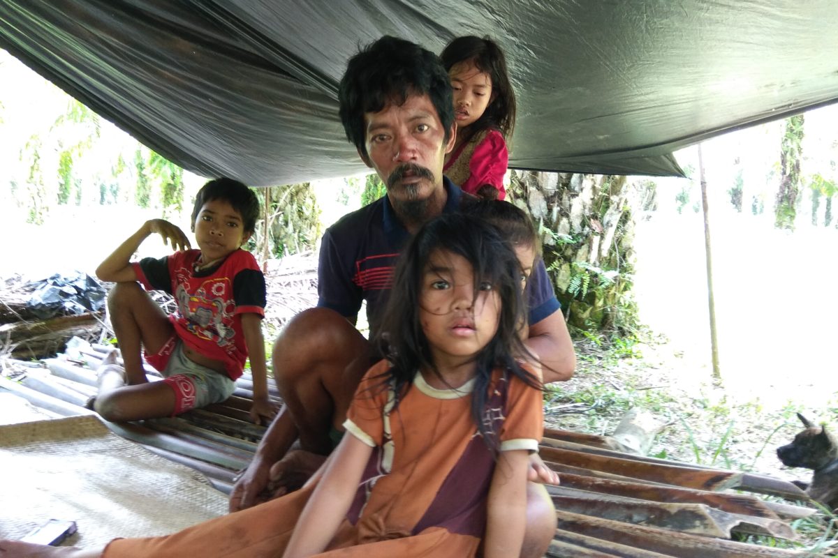 Mangku Meriau bersama anak-anaknya. Kehidupan mereka rawan setelah hutan adat habis menjadi perkebunan sawit. Foto: Yitno suprapto/ Mongabay Indonesia