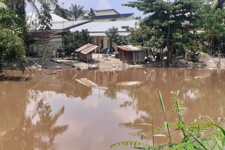 Sungai di belakang perumahan yang sewaktu-waktu bisa meluap dan menggenagi perumahan warga di Pekanbaru. Foto: Suryadi/ Mongabay Indonesia