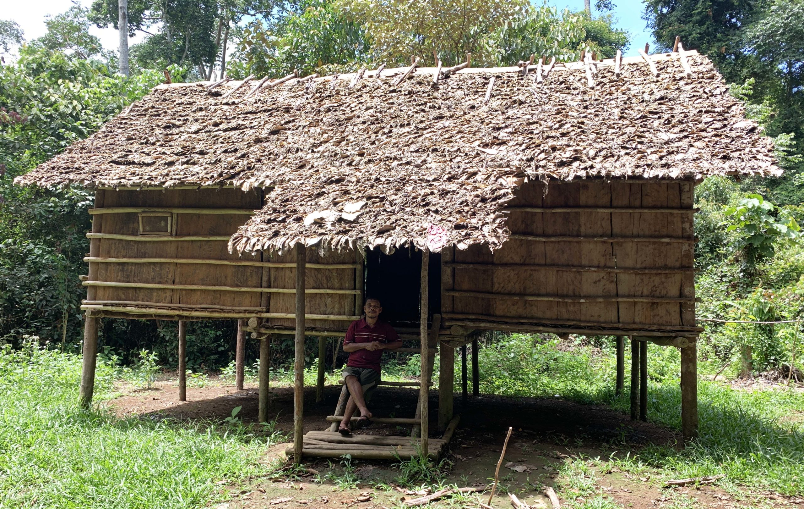 Rumah godong, rumah adat orang rimba yang menggunakan dinding dan lainati dari kulik kayu, serta atap dari daun. Foto: Yito Suprapto/ Mongabay Indonesia