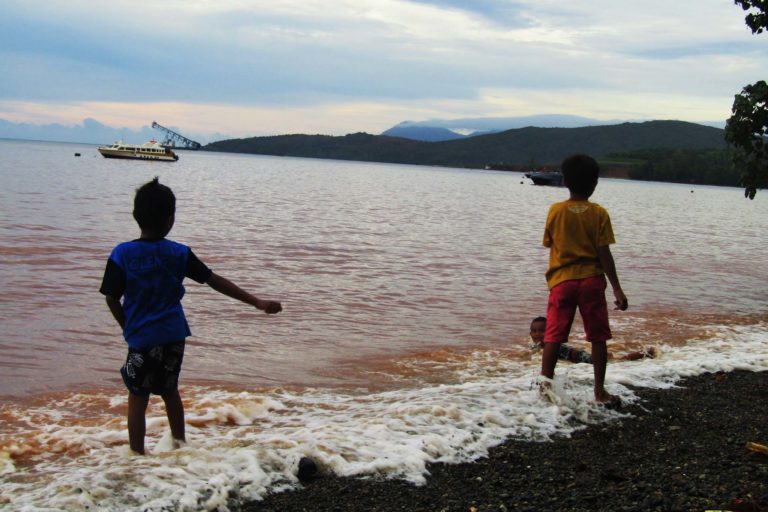 Air laut yang berubah warna karena limpahan ore nikel. Foto: Rabul Sawal. Mongabay Indonesia