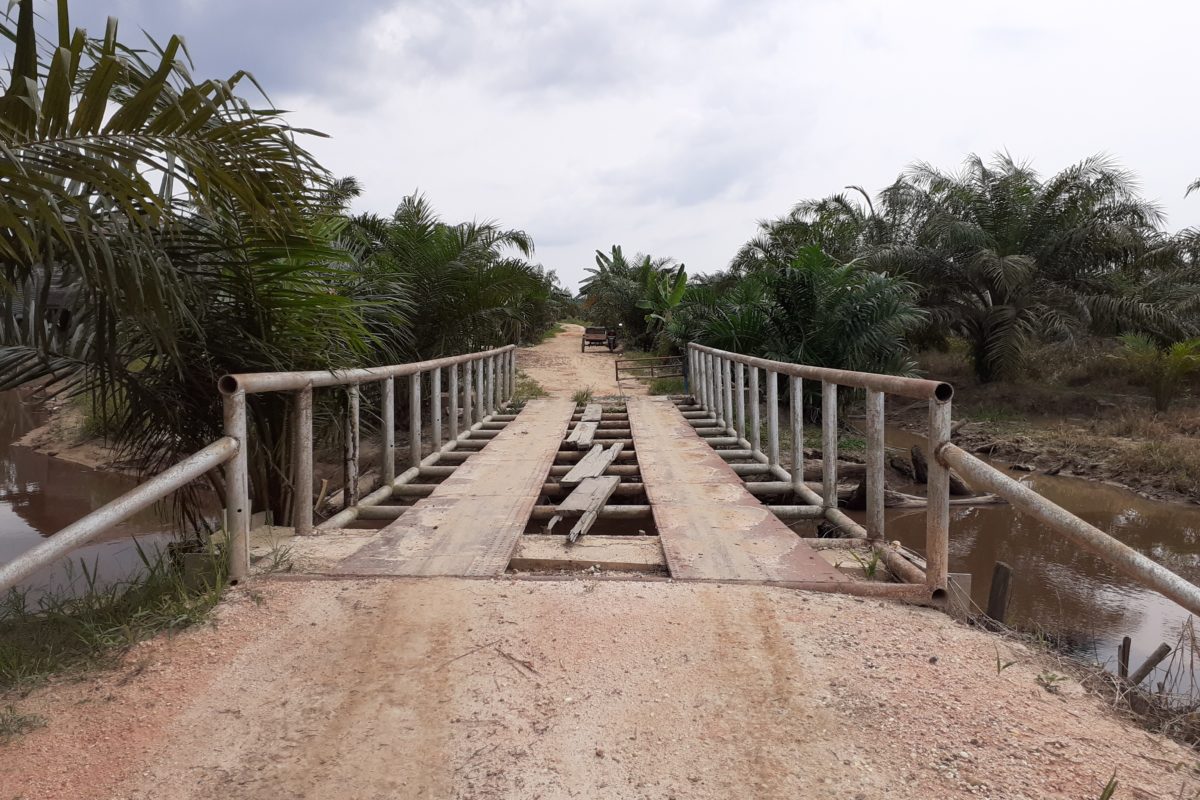 Jembatan penghubung antar perkebuannan sawit dan perkampungan. Foto: Suryadi/ Mongabay Indonesia