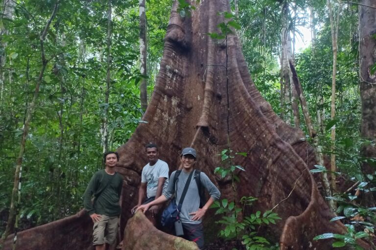 -Mika Ganobal Aktivis Save Aru saat berpose bersama Direktur FWI, Project Manager Mongabay Indonesia Ridzki Sigit, di Hutan P Kobror, Aru Tengah