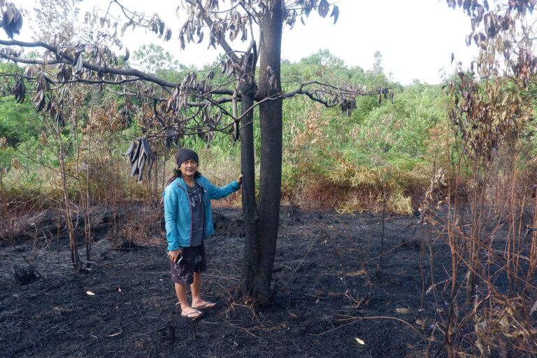 - Hendrik Hermawan, Pendiri Akar Bhumi Indonesia , berdiri di tengah-tengah bekas lahan terbakar. Foto: Yogi Eka Sahputra/ Mongabay Indonesia